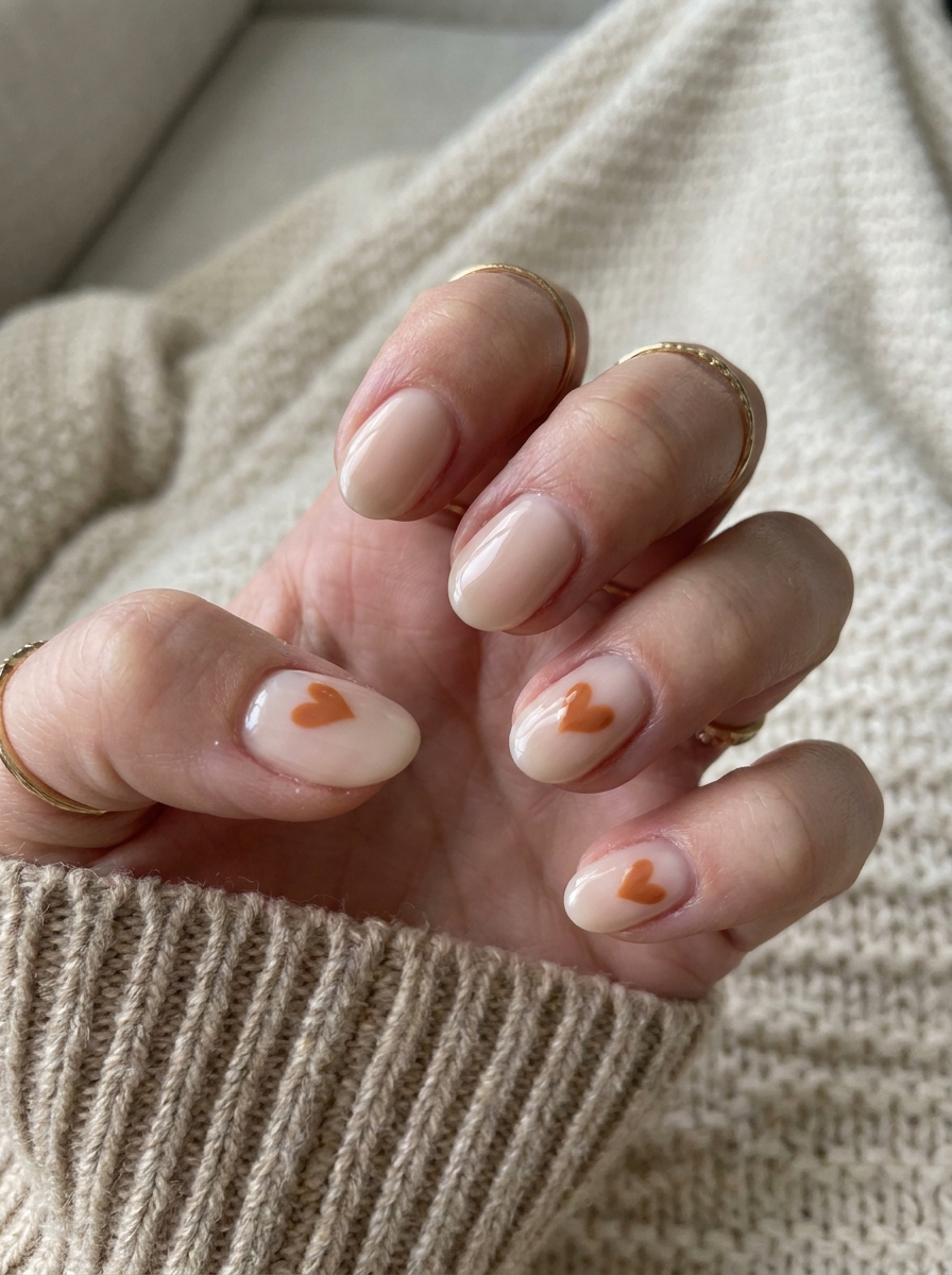 Pumpkin Spice Heart Nails als Cute Fall Nails Inspiration 2026